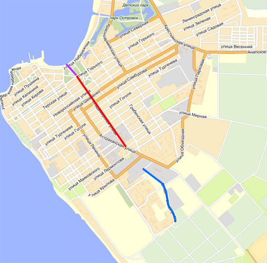 Улица Владимирская на карте Анапы