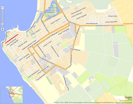 Улица Пушкина на карте Анапы